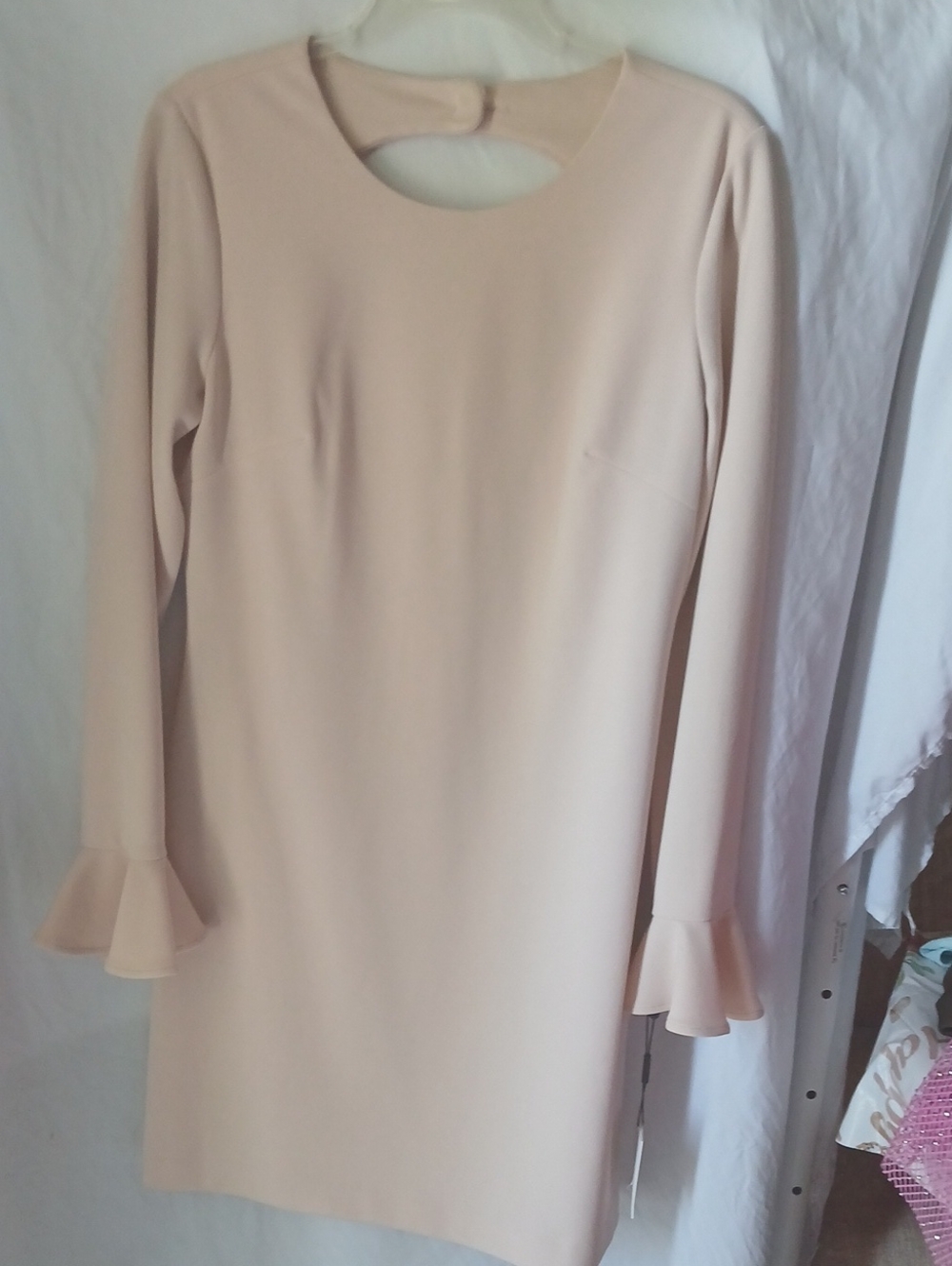 Calvin Klein Blush Long-Sleeve Shift Dress with Ruffle Cuffs